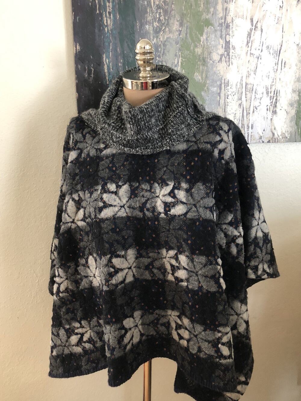 Anthropologie Poncho Wool Blend Wintertide Reversible Cowl Neck Women's OS